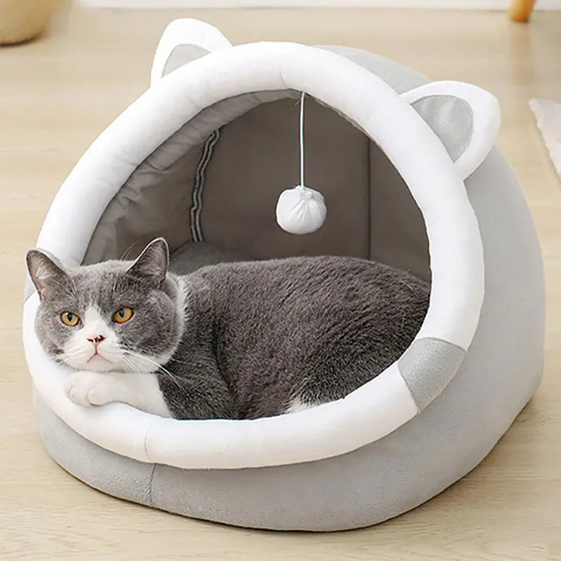 Gray indoor cat cave bed with removable cushion (S/M/L)