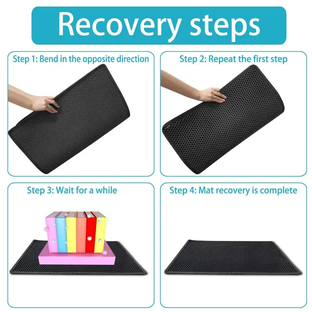 Instructions for mat recovery with images and text on a blue background