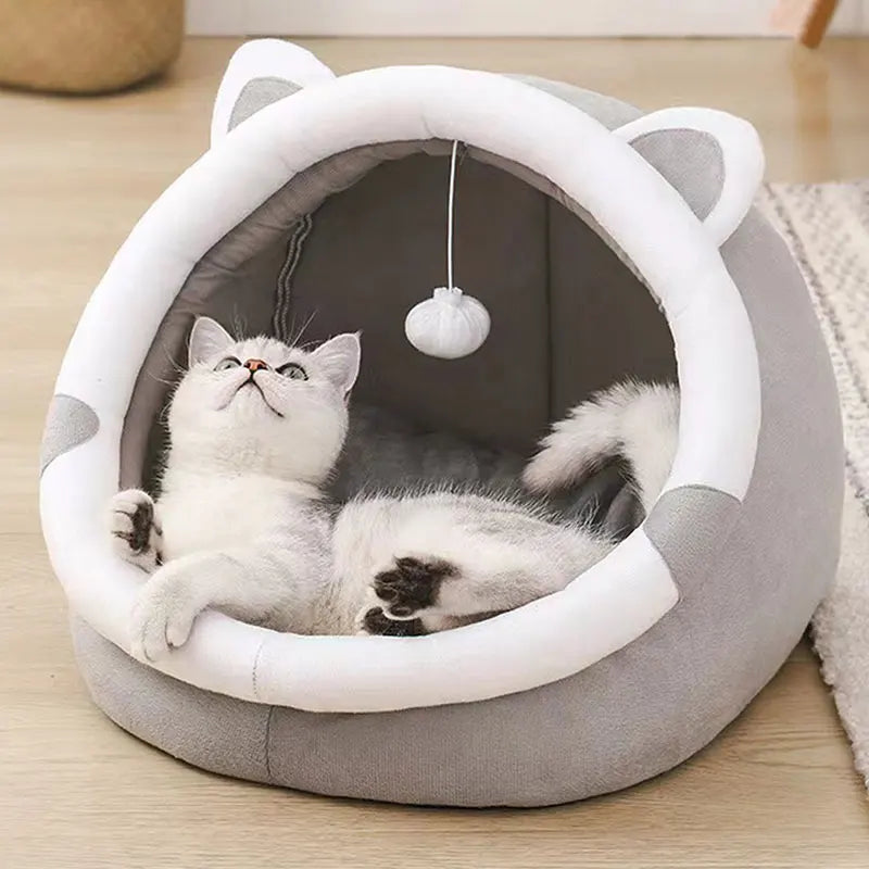 Gray indoor cat cave bed with removable cushion (S/M/L)