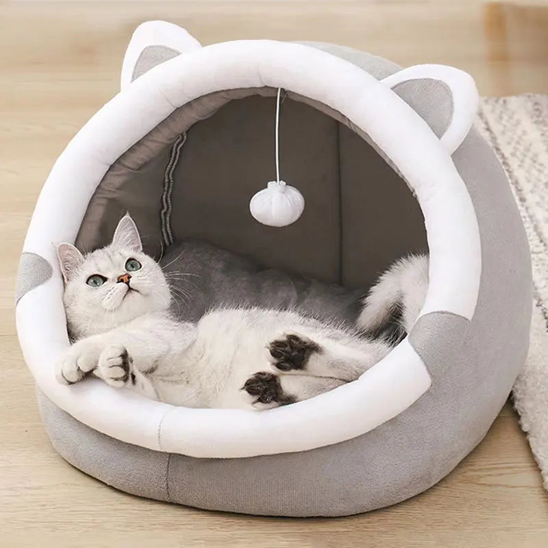 White indoor cat cave bed with removable cushion (S/M/L)